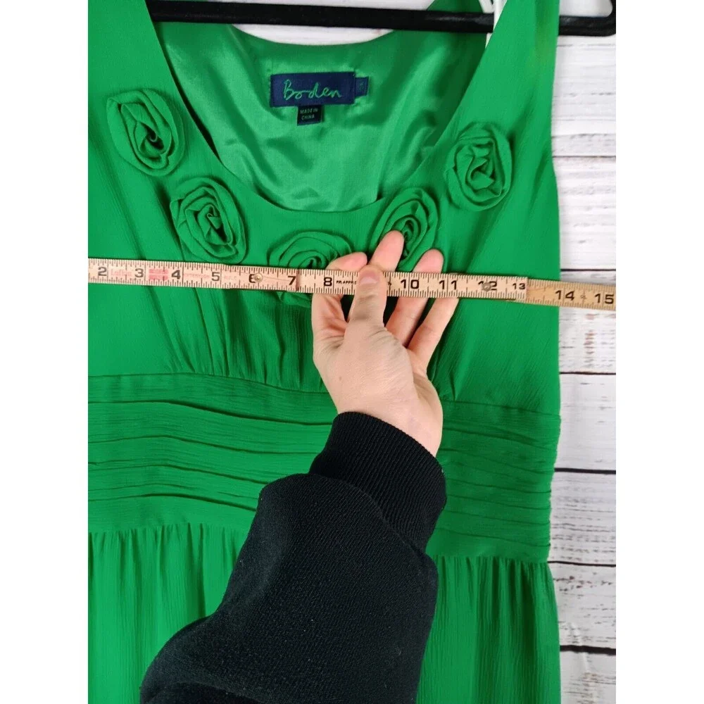 Boden Emerald Green Sleeveless Midi Dress with Rosette Trim - Picture 8 of 10